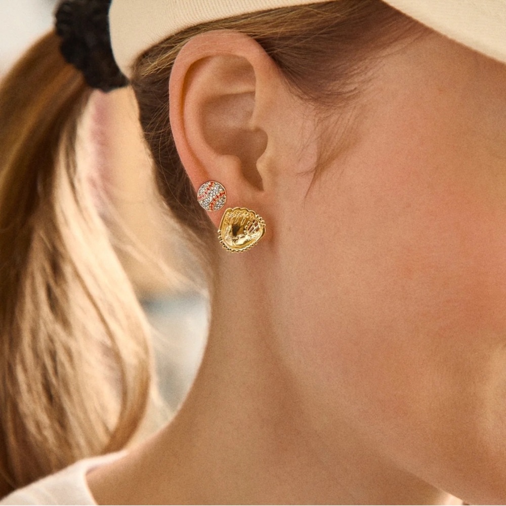 Gold and Red Baseball Earrings new